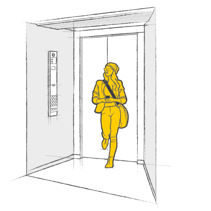 Illustration of woman jumping in a lift