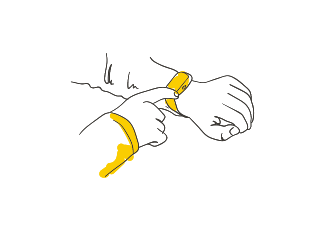 Pictogram of a hand touching a watch